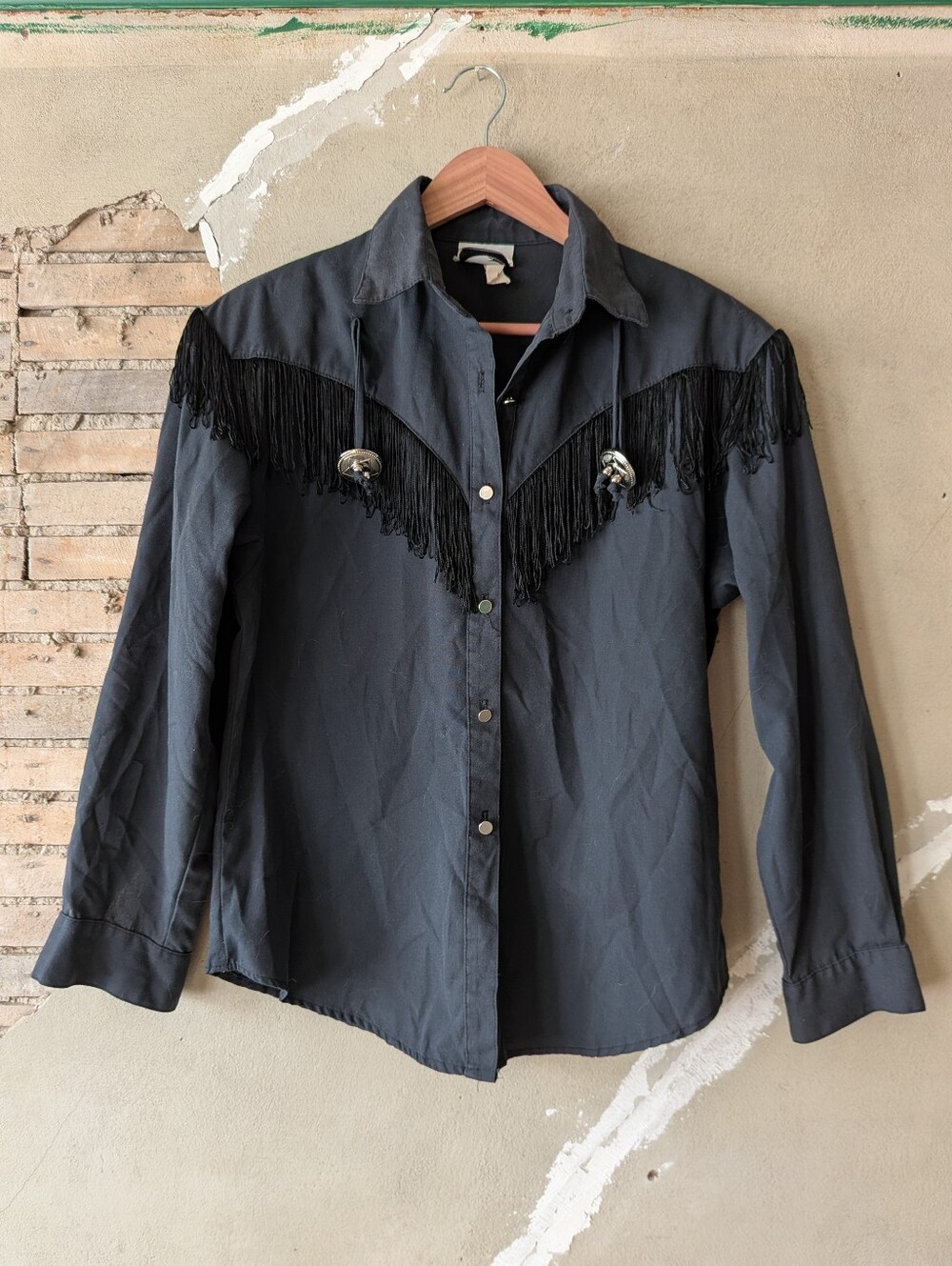 Vintage Black Western Fringe Button-Up Shirt